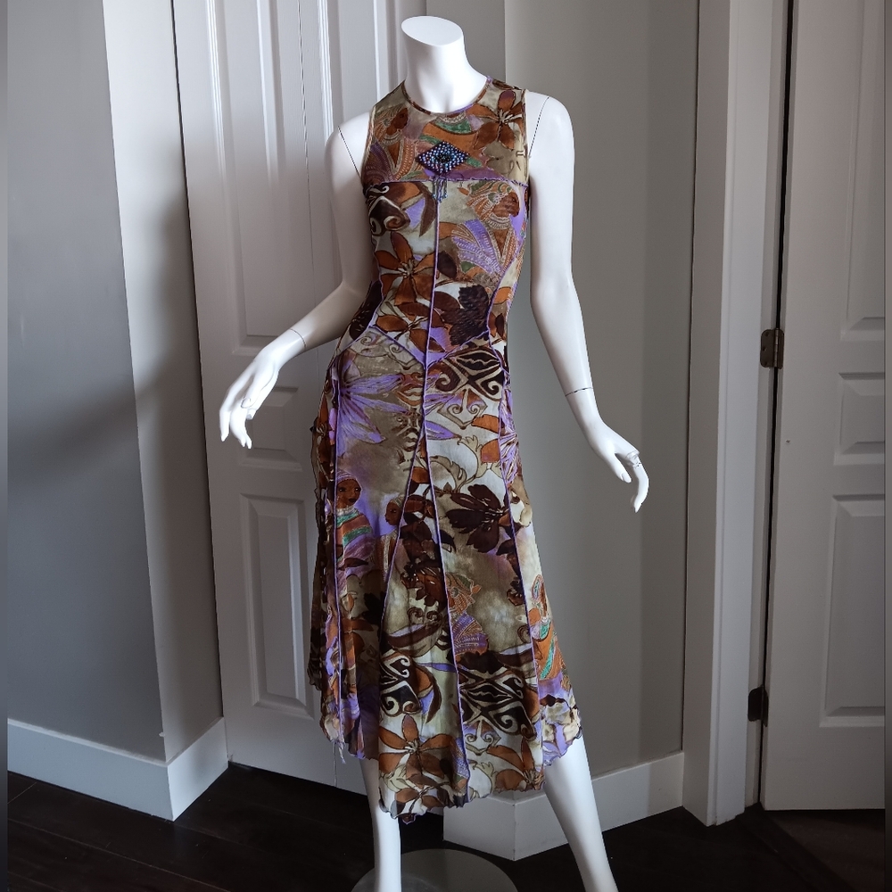 Floral Sleeveless Dress in Brown and Purple